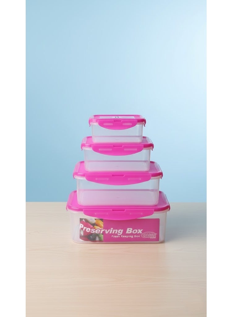 طقم علب تخزين طعام بلاستيك مستطيلة 4 أحجام مختلفة - حافظات ثلاجة وتنظيم مطبخ شفافة بغطاء وردي - تصميم متداخل موفر للمساحة (Preserving Box) - Image 4